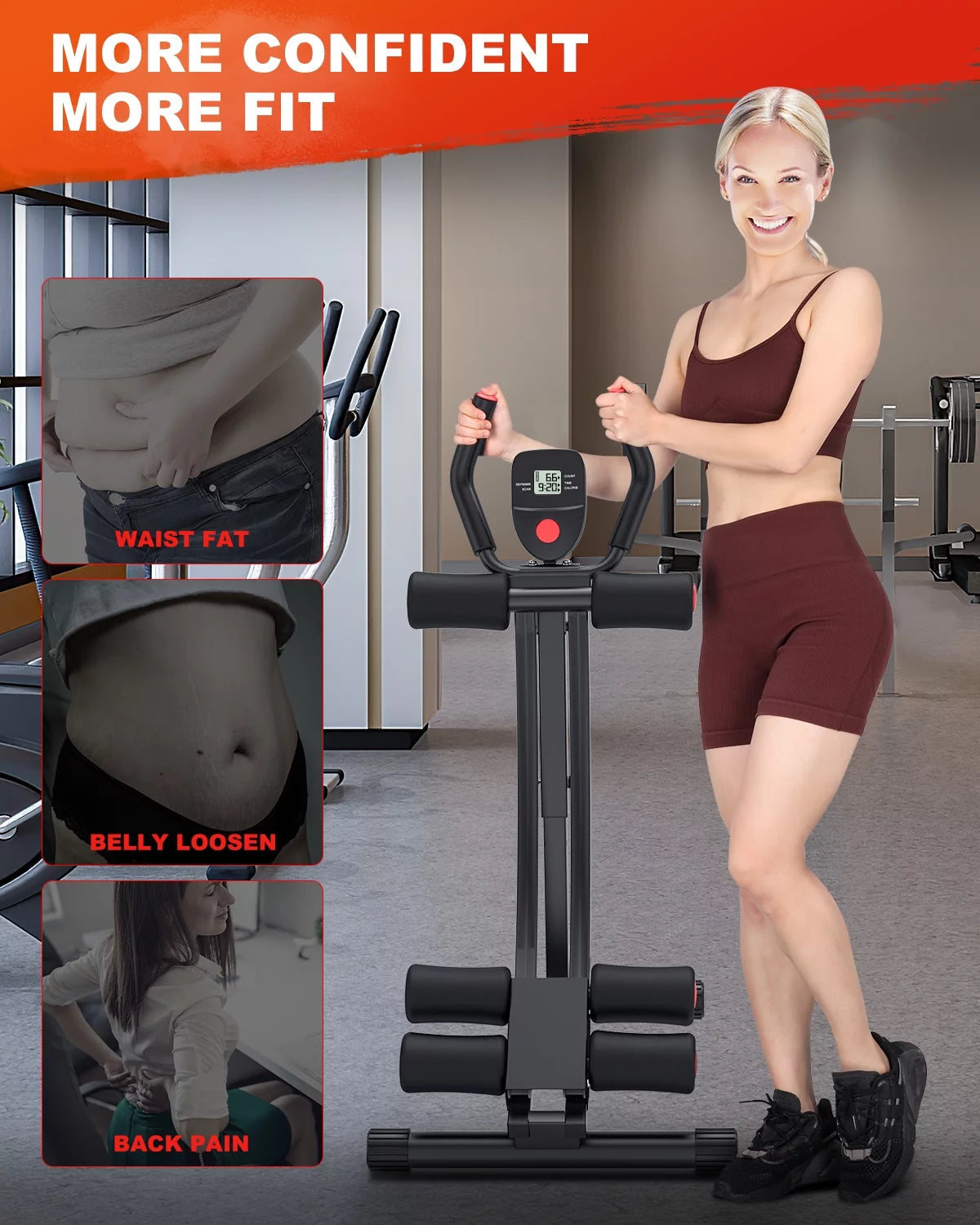 Get Stronger Every Day! 💪✨ Foldable Ab Machine – Core & Abdominal Trainer for Home Gym (Max 440lbs, LCD Display) 🏋️‍♂️