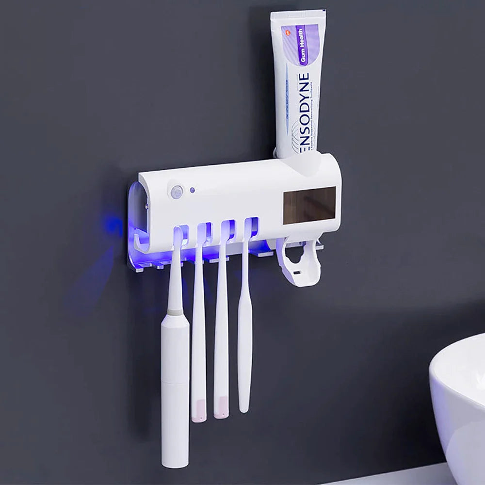 Say Goodbye to Germs! ✨ UV Toothbrush Holder & Cleaner + Automatic Toothpaste Dispenser in One!