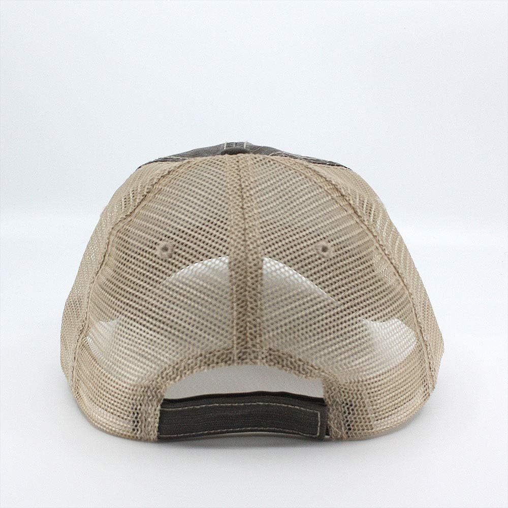 Cool & Casual 🧢 Washed Cotton Low-Profile Mesh Trucker Cap – Adjustable, Distressed Brown/Khaki for a Classic, Vintage Vibe!