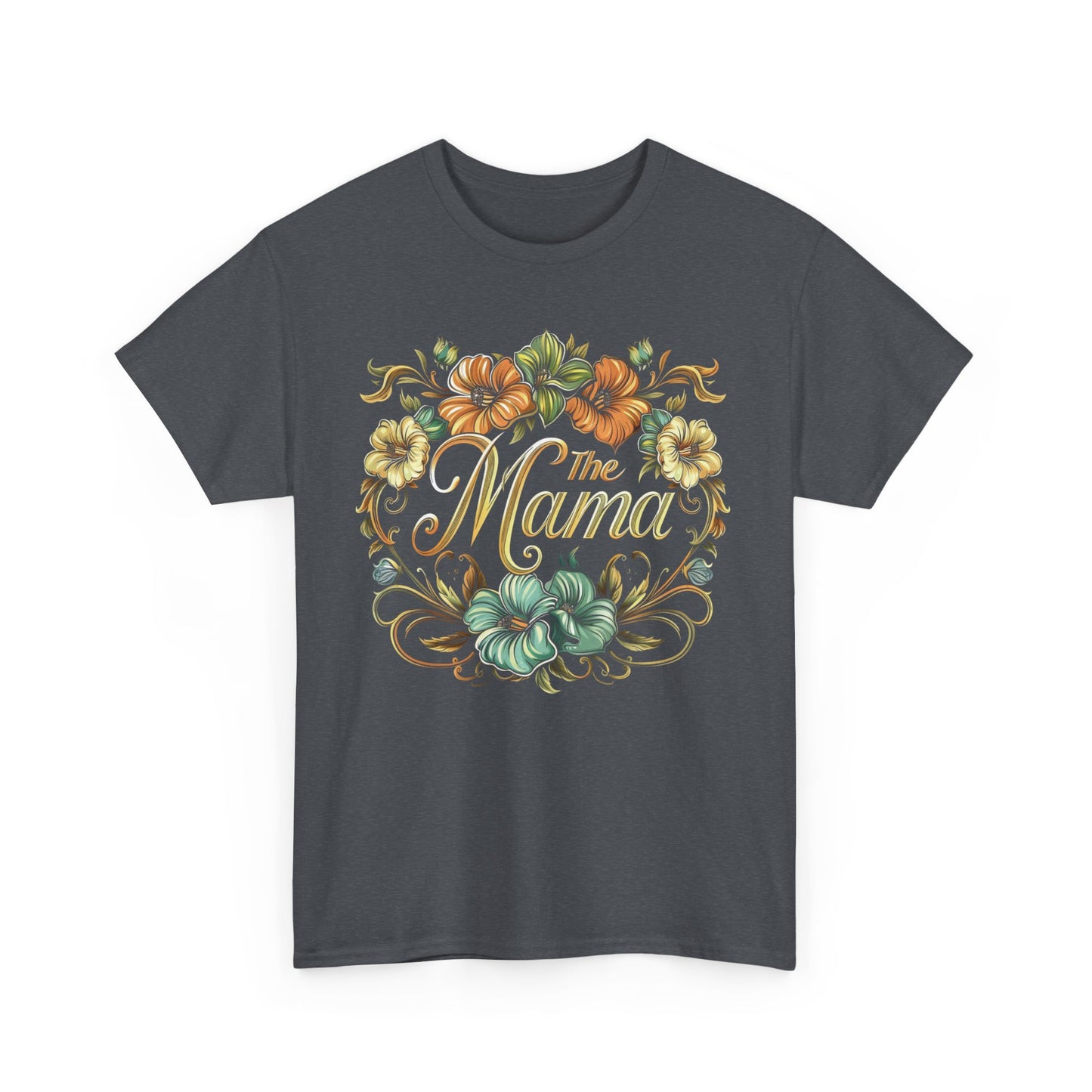 Mama Floral Heavy Cotton Tee, Perfect Gift for Moms, Mother's Day, Family Gatherings, Comfortable Casual Wear, Stylish Unisex T-Shirt