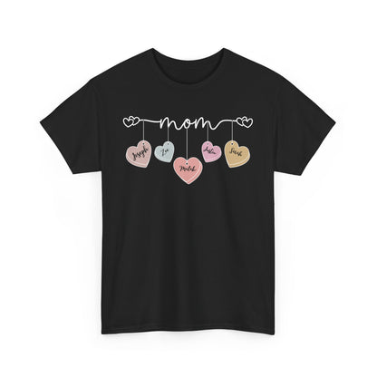 Mom Heart Unisex Heavy Cotton Tee, Gift for Mom, Mother's Day Tee, Cute Mom Shirt, Fam.ily Love Graphic Tee, Casual Wear