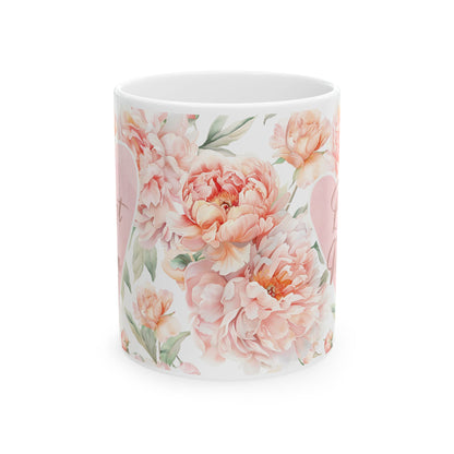 Floral Love Ceramic Mug, Beautiful Peony Design, Perfect Gift for Mother's Day, Birthday, Wedding, or Home Decor