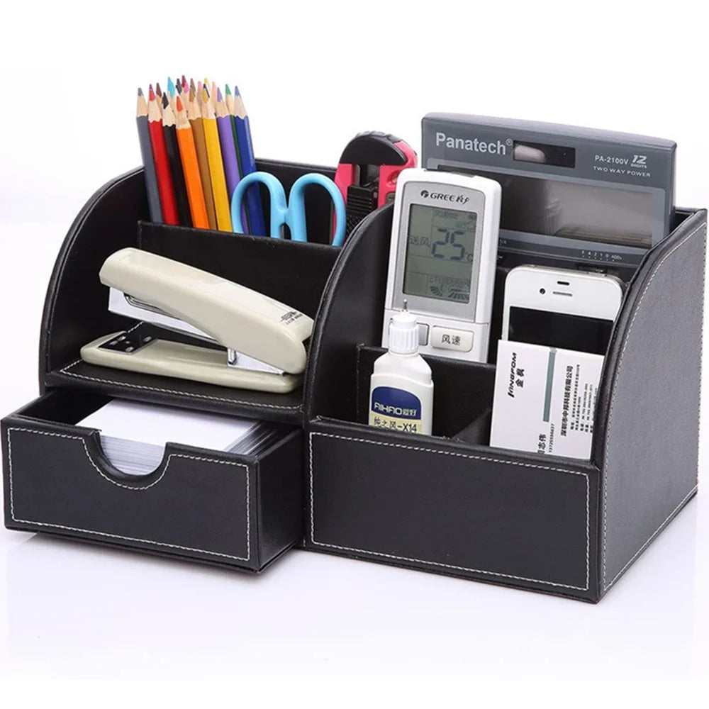 Declutter in Style! ✨ PU Leather Desktop Organizer | Chic White Storage Box for Pens, Phones, and Remotes – Perfect for a Tidy Workspace!