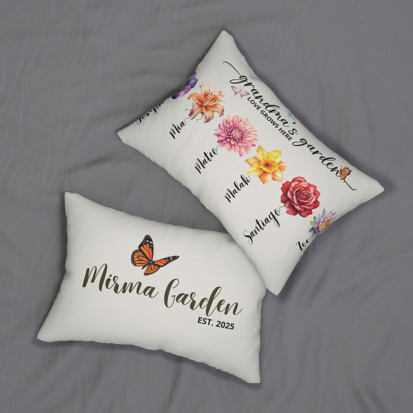 Floral Lumbar Pillow, Grandmas Garden Decorative Cushion, Home Décor Gift, Personalized Throw Pillow for Garden Lovers, Housewarming