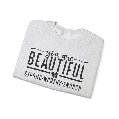 Inspirational Sweatshirt - You Are Beautiful, Cozy Gift for Her, Self-Love Apparel, Motivational Layering, Perfect for Everyday Wear