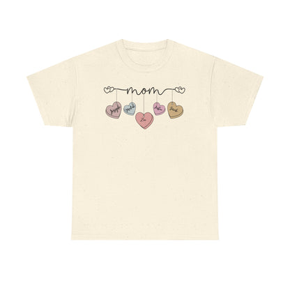 Mom Heart Unisex Heavy Cotton Tee, Gift for Mom, Mother's Day Tee, Cute Mom Shirt, Fam.ily Love Graphic Tee, Casual Wear