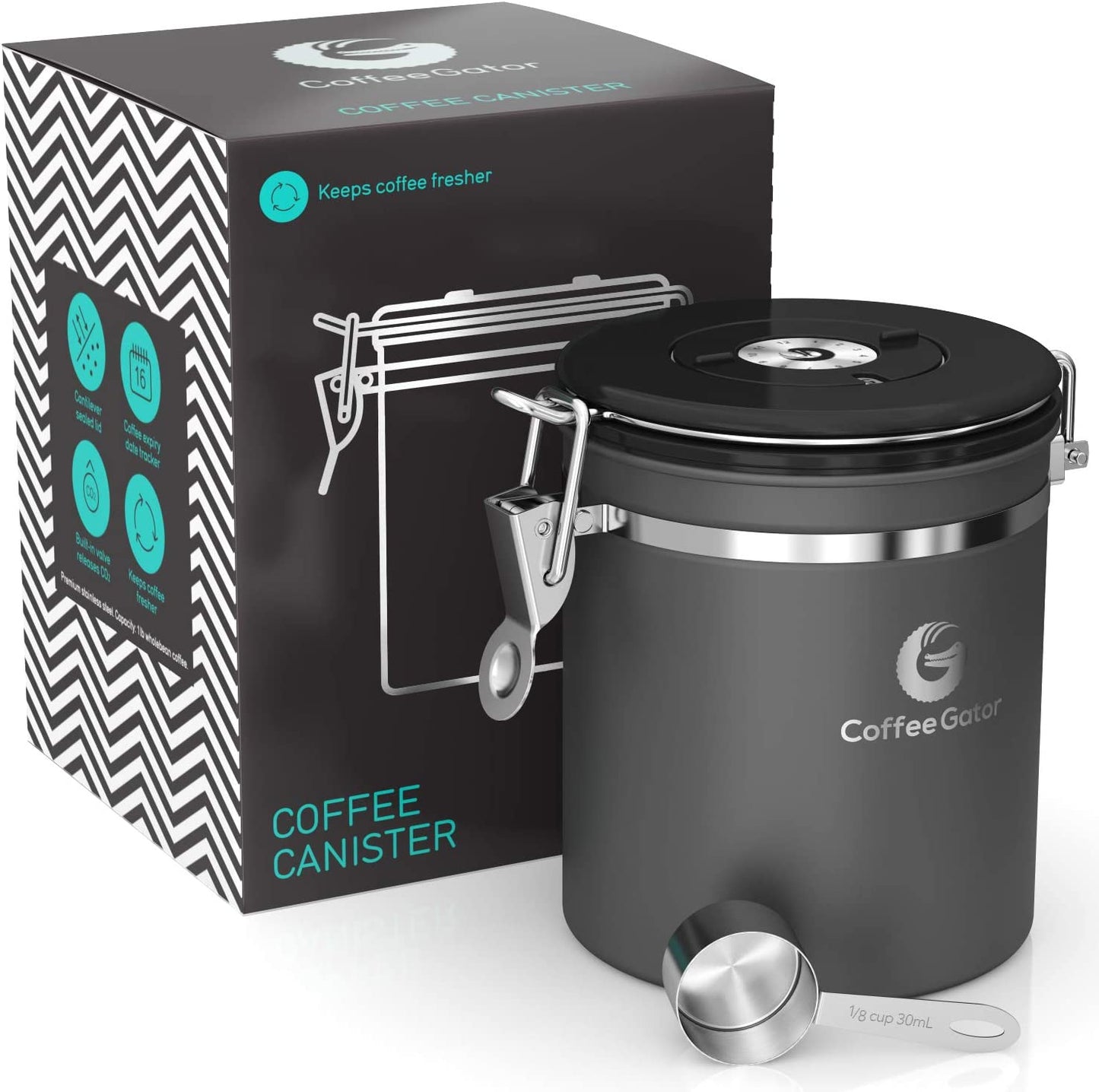 Keep Your Coffee Fresh! ☕️ Stainless Steel Airtight Coffee Canister – 16oz with Date-Tracker, CO2 Release Valve & Travel Jar – Perfect for Ground Coffee!