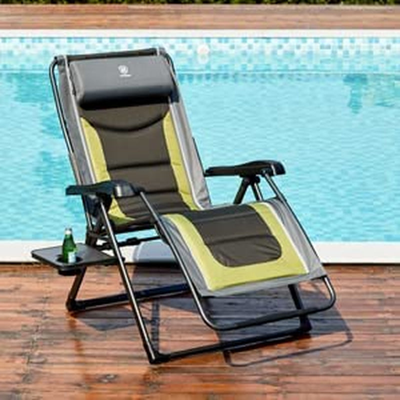 Relax in Ultimate Comfort 🌿 Oversized XL Zero Gravity Recliner – Padded Patio Lounger with Adjustable Headrest & 350Lbs Support (Olive Green).