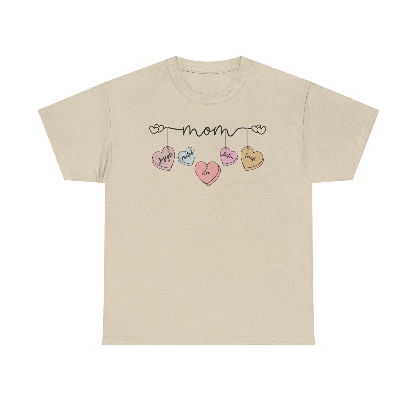 Mom Heart Unisex Heavy Cotton Tee, Gift for Mom, Mother's Day Tee, Cute Mom Shirt, Fam.ily Love Graphic Tee, Casual Wear