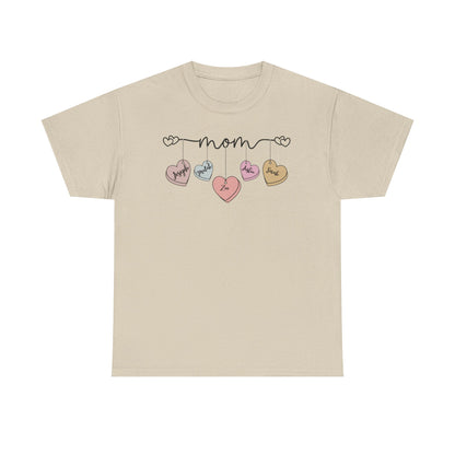 Mom Heart Unisex Heavy Cotton Tee, Gift for Mom, Mother's Day Tee, Cute Mom Shirt, Fam.ily Love Graphic Tee, Casual Wear