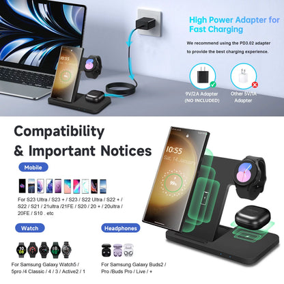 Upgrade Your Charging Game! ⚡ 3-in-1 Wireless Charger Stand for Samsung Devices | Fast 15W Charging for Galaxy Z Flip, S Series & Galaxy Watch!