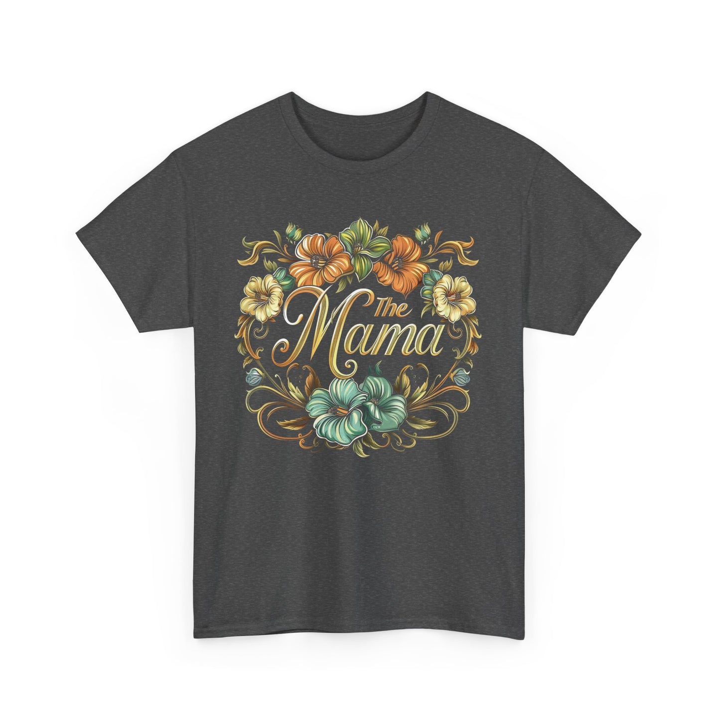 Mama Floral Heavy Cotton Tee, Perfect Gift for Moms, Mother's Day, Family Gatherings, Comfortable Casual Wear, Stylish Unisex T-Shirt