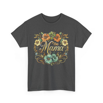 Mama Floral Heavy Cotton Tee, Perfect Gift for Moms, Mother's Day, Family Gatherings, Comfortable Casual Wear, Stylish Unisex T-Shirt