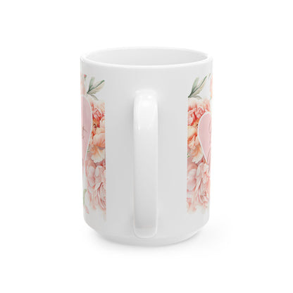 Floral Love Ceramic Mug, Beautiful Peony Design, Perfect Gift for Mother's Day, Birthday, Wedding, or Home Decor