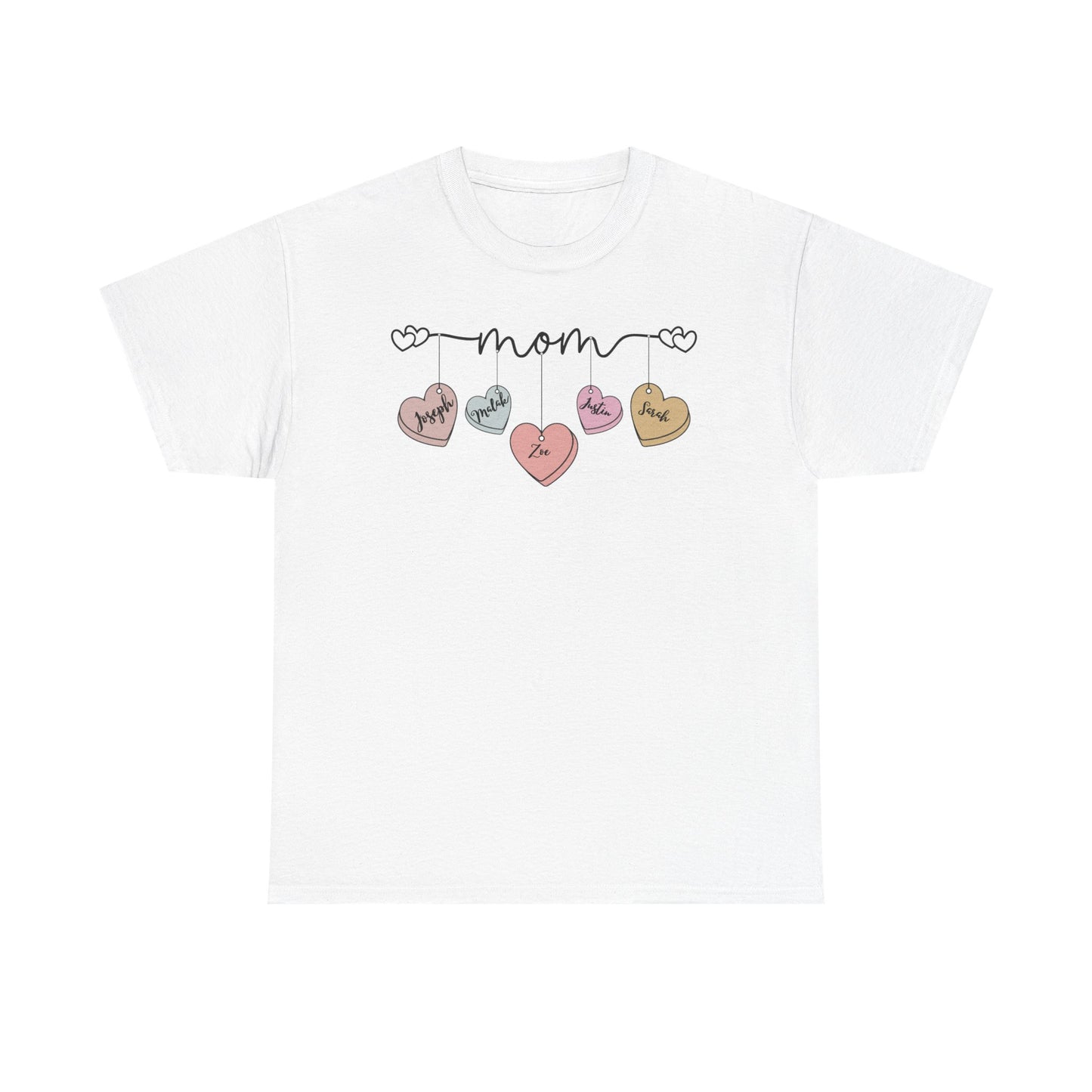 Mom Heart Unisex Heavy Cotton Tee, Gift for Mom, Mother's Day Tee, Cute Mom Shirt, Fam.ily Love Graphic Tee, Casual Wear