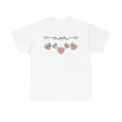 Mom Heart Unisex Heavy Cotton Tee, Gift for Mom, Mother's Day Tee, Cute Mom Shirt, Fam.ily Love Graphic Tee, Casual Wear