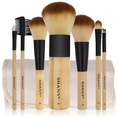 🌿 Eco-Friendly Beauty: Bamboo Makeup Brush Set with Premium Synthetic Hair & Cotton Pouch! 💄✨ (7-Piece)