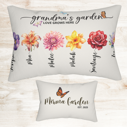 Floral Lumbar Pillow, Grandmas Garden Decorative Cushion, Home Décor Gift, Personalized Throw Pillow for Garden Lovers, Housewarming