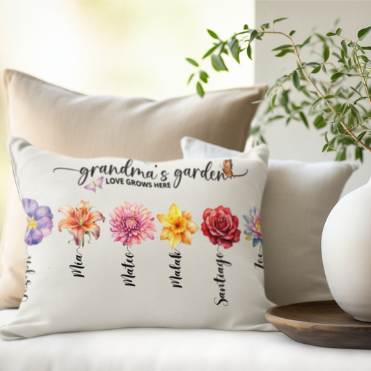 Floral Lumbar Pillow, Grandmas Garden Decorative Cushion, Home Décor Gift, Personalized Throw Pillow for Garden Lovers, Housewarming