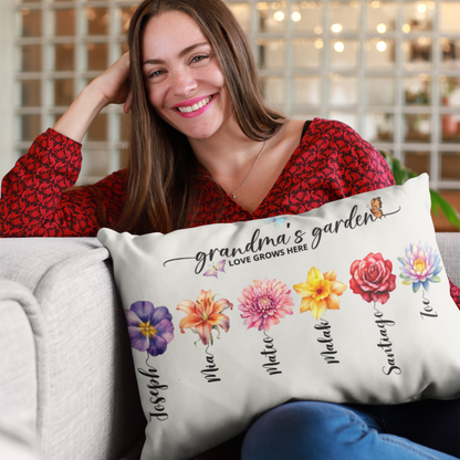 Floral Lumbar Pillow, Grandmas Garden Decorative Cushion, Home Décor Gift, Personalized Throw Pillow for Garden Lovers, Housewarming