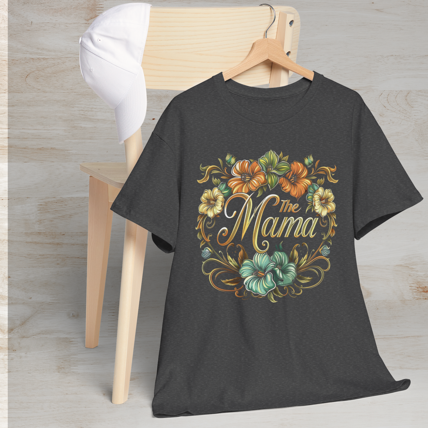 Mama Floral Heavy Cotton Tee, Perfect Gift for Moms, Mother's Day, Family Gatherings, Comfortable Casual Wear, Stylish Unisex T-Shirt