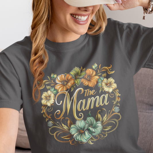 Mama Floral Heavy Cotton Tee, Perfect Gift for Moms, Mother's Day, Family Gatherings, Comfortable Casual Wear, Stylish Unisex T-Shirt