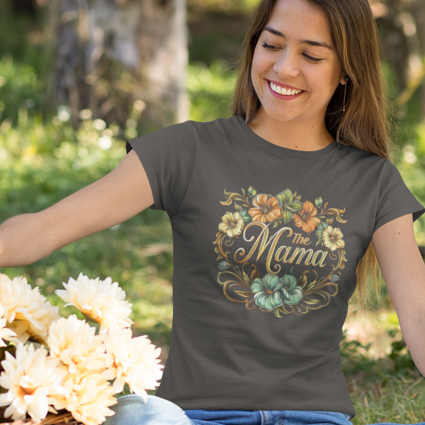 Mama Floral Heavy Cotton Tee, Perfect Gift for Moms, Mother's Day, Family Gatherings, Comfortable Casual Wear, Stylish Unisex T-Shirt