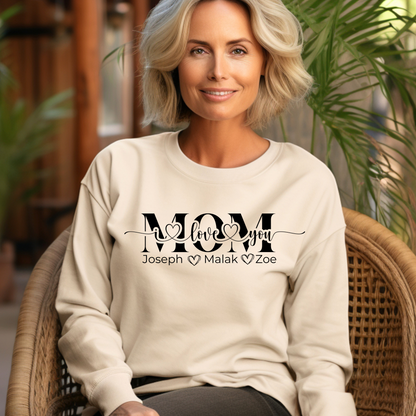 Mom Love You Personalized Sweatshirt, Mother's Day Gift, Family Sweatshirt, Cozy Mom Crewneck, Heartfelt Gift for Mom