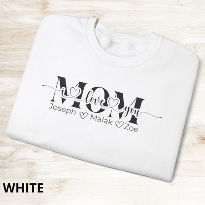 Mom Love You Personalized Sweatshirt, Mother's Day Gift, Family Sweatshirt, Cozy Mom Crewneck, Heartfelt Gift for Mom