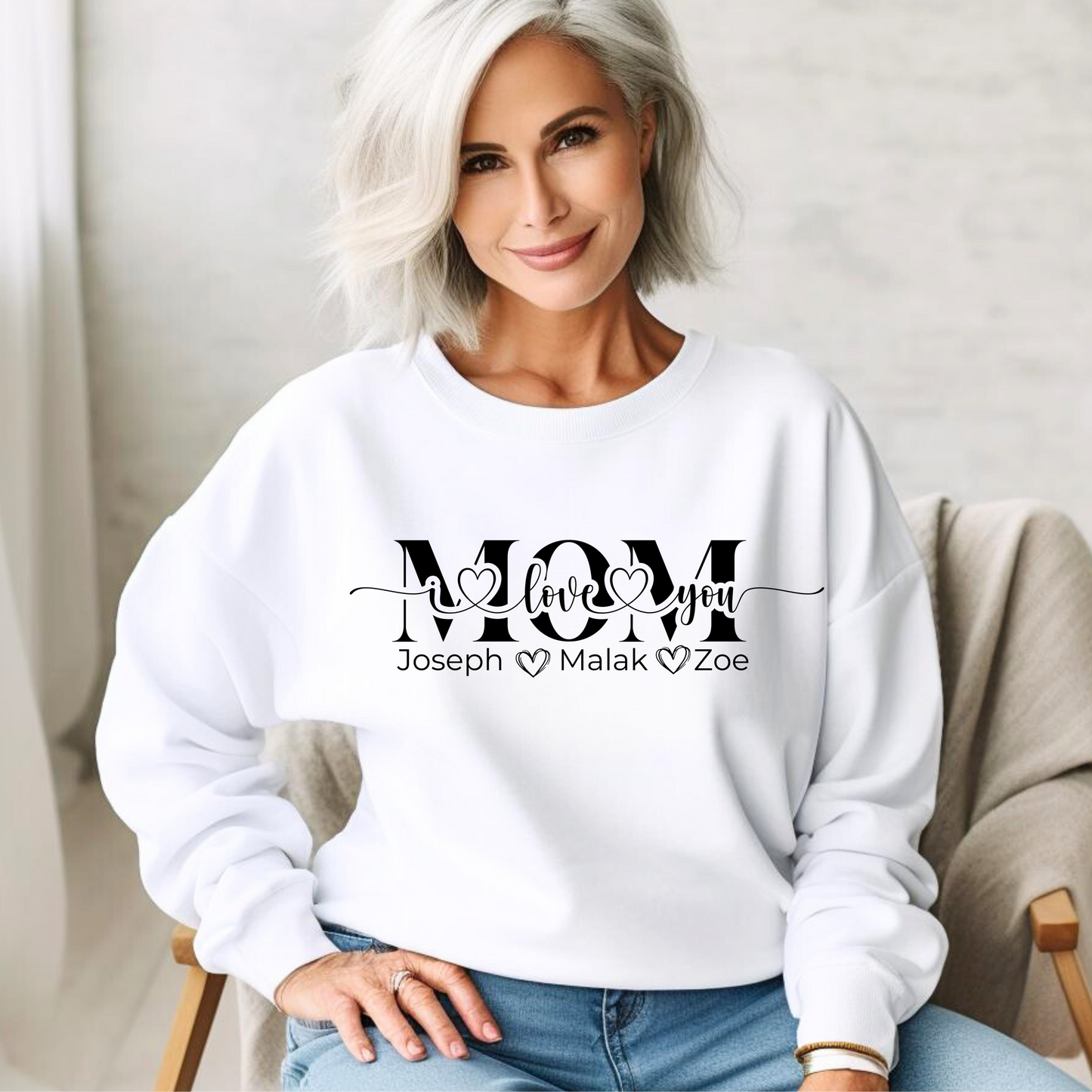 Mom Love You Personalized Sweatshirt, Mother's Day Gift, Family Sweatshirt, Cozy Mom Crewneck, Heartfelt Gift for Mom