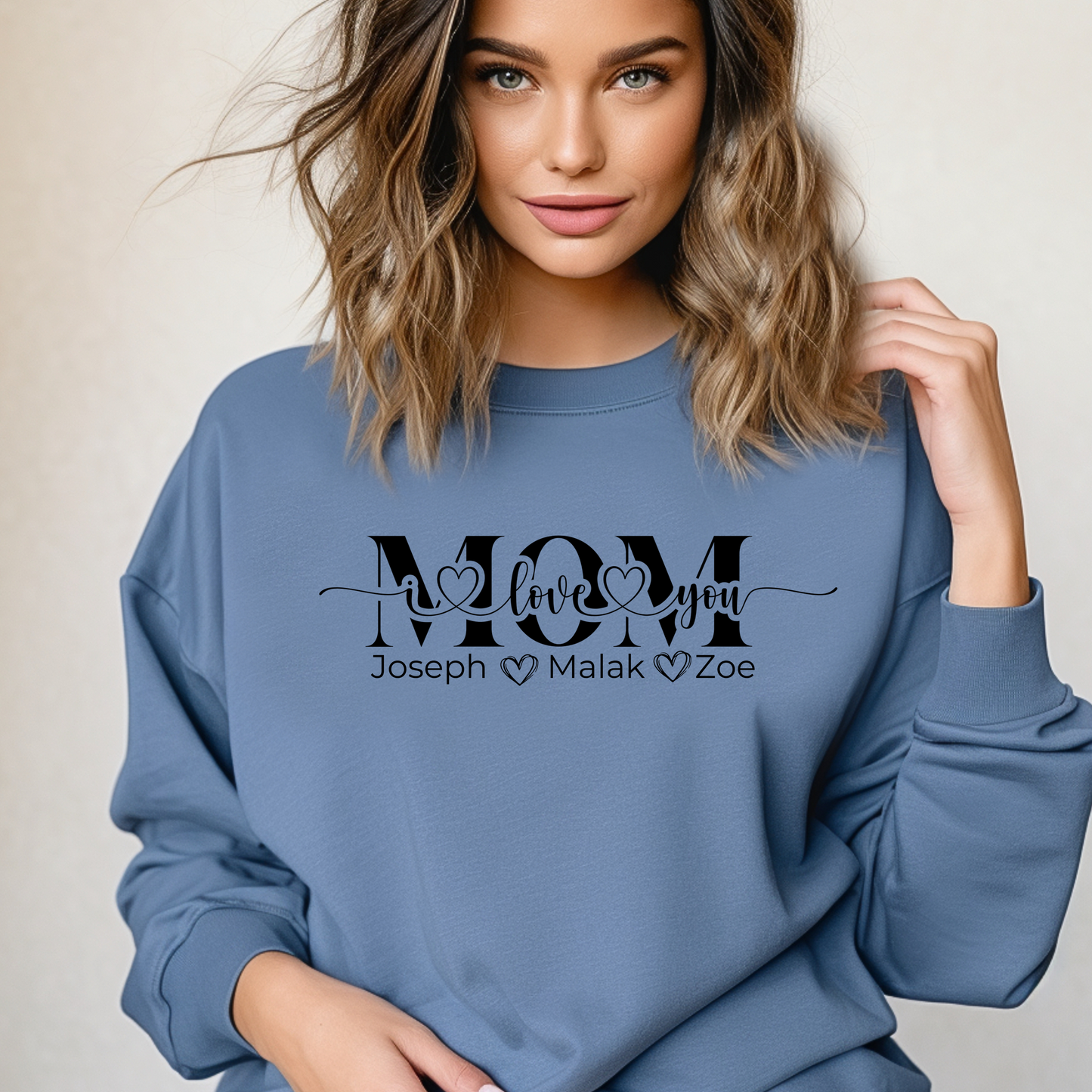 Mom Love You Personalized Sweatshirt, Mother's Day Gift, Family Sweatshirt, Cozy Mom Crewneck, Heartfelt Gift for Mom