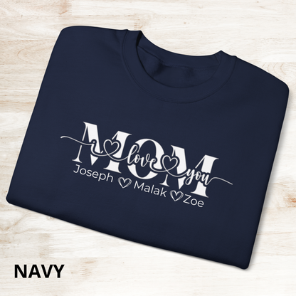 Mom Love You Personalized Sweatshirt, Mother's Day Gift, Family Sweatshirt, Cozy Mom Crewneck, Heartfelt Gift for Mom