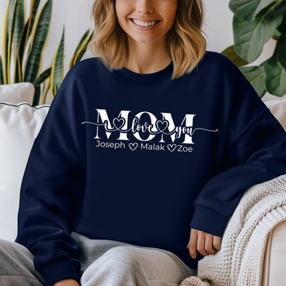 Mom Love You Personalized Sweatshirt, Mother's Day Gift, Family Sweatshirt, Cozy Mom Crewneck, Heartfelt Gift for Mom