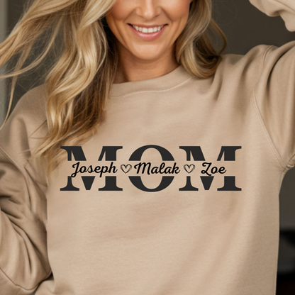 Personalized MOM Sweatshirt, Unisex Crewneck, Gift for Moms, Cozy Family Apparel, Mother's Day, Birthday Sweatshirt, Custom Name Sweatshirt