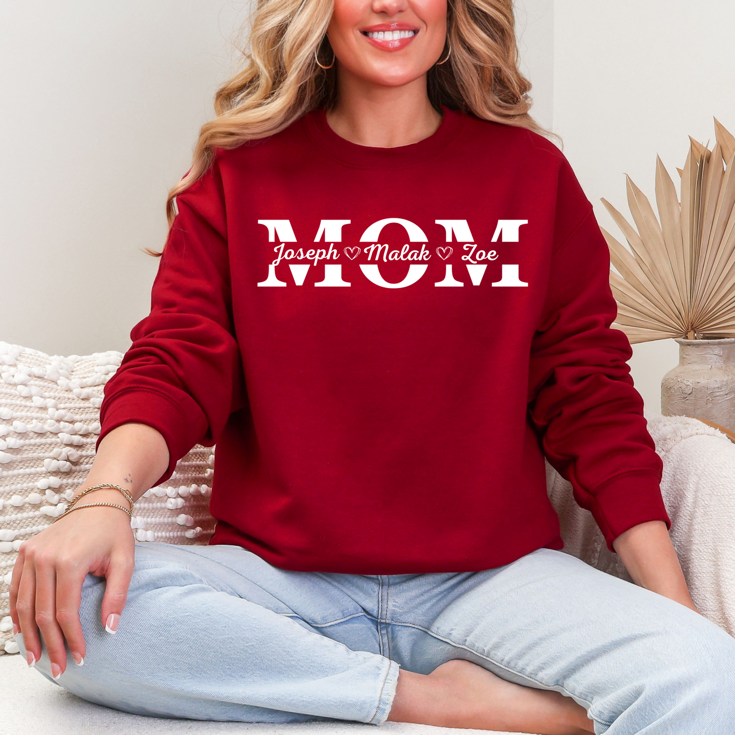 Personalized MOM Sweatshirt, Unisex Crewneck, Gift for Moms, Cozy Family Apparel, Mother's Day, Birthday Sweatshirt, Custom Name Sweatshirt