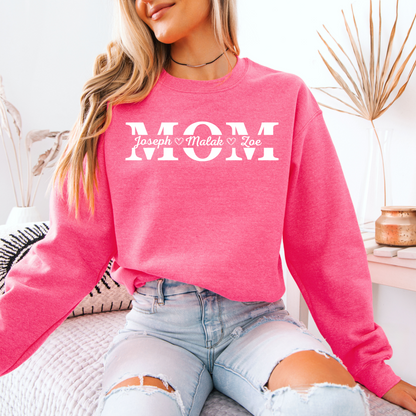 Personalized MOM Sweatshirt, Unisex Crewneck, Gift for Moms, Cozy Family Apparel, Mother's Day, Birthday Sweatshirt, Custom Name Sweatshirt