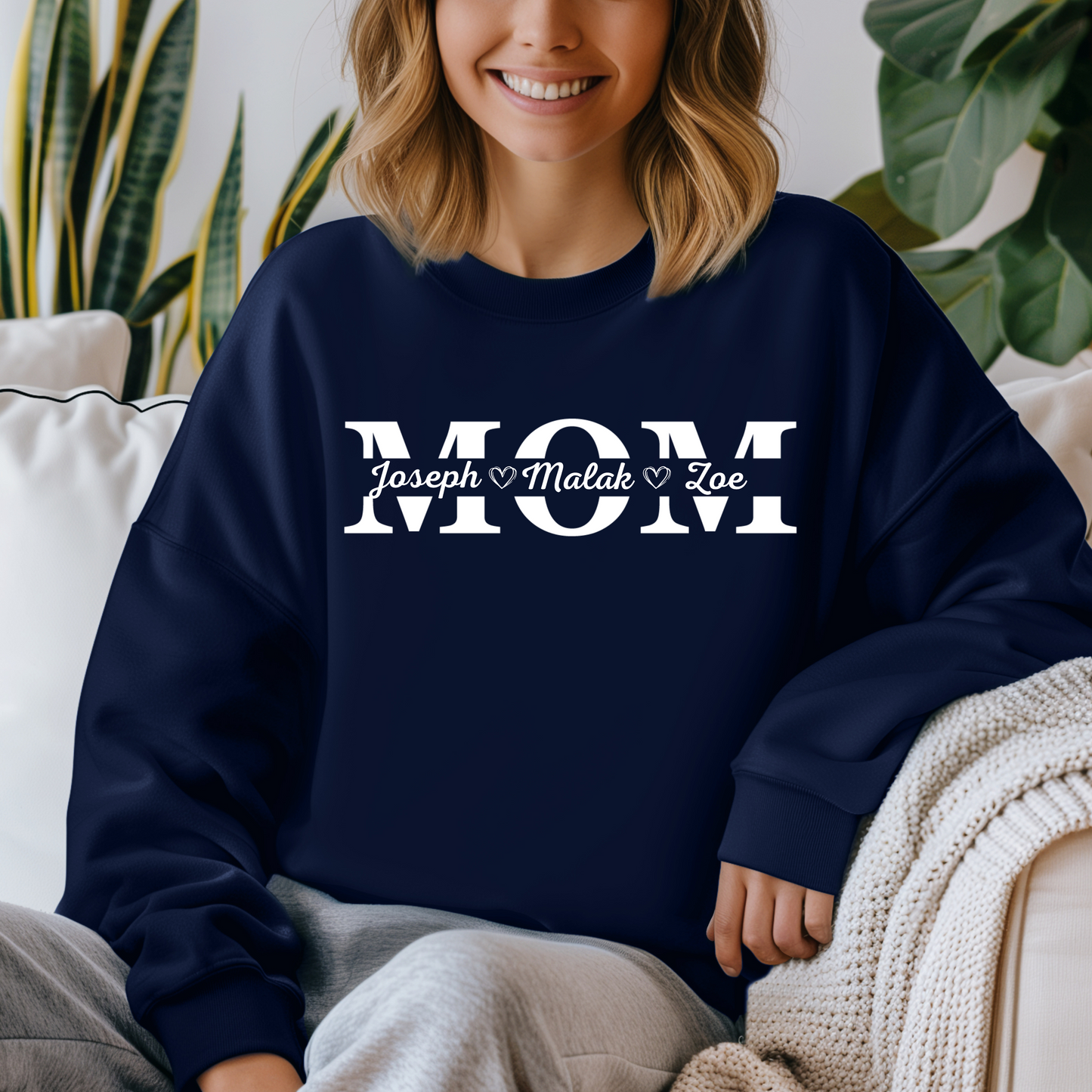 Personalized MOM Sweatshirt, Unisex Crewneck, Gift for Moms, Cozy Family Apparel, Mother's Day, Birthday Sweatshirt, Custom Name Sweatshirt