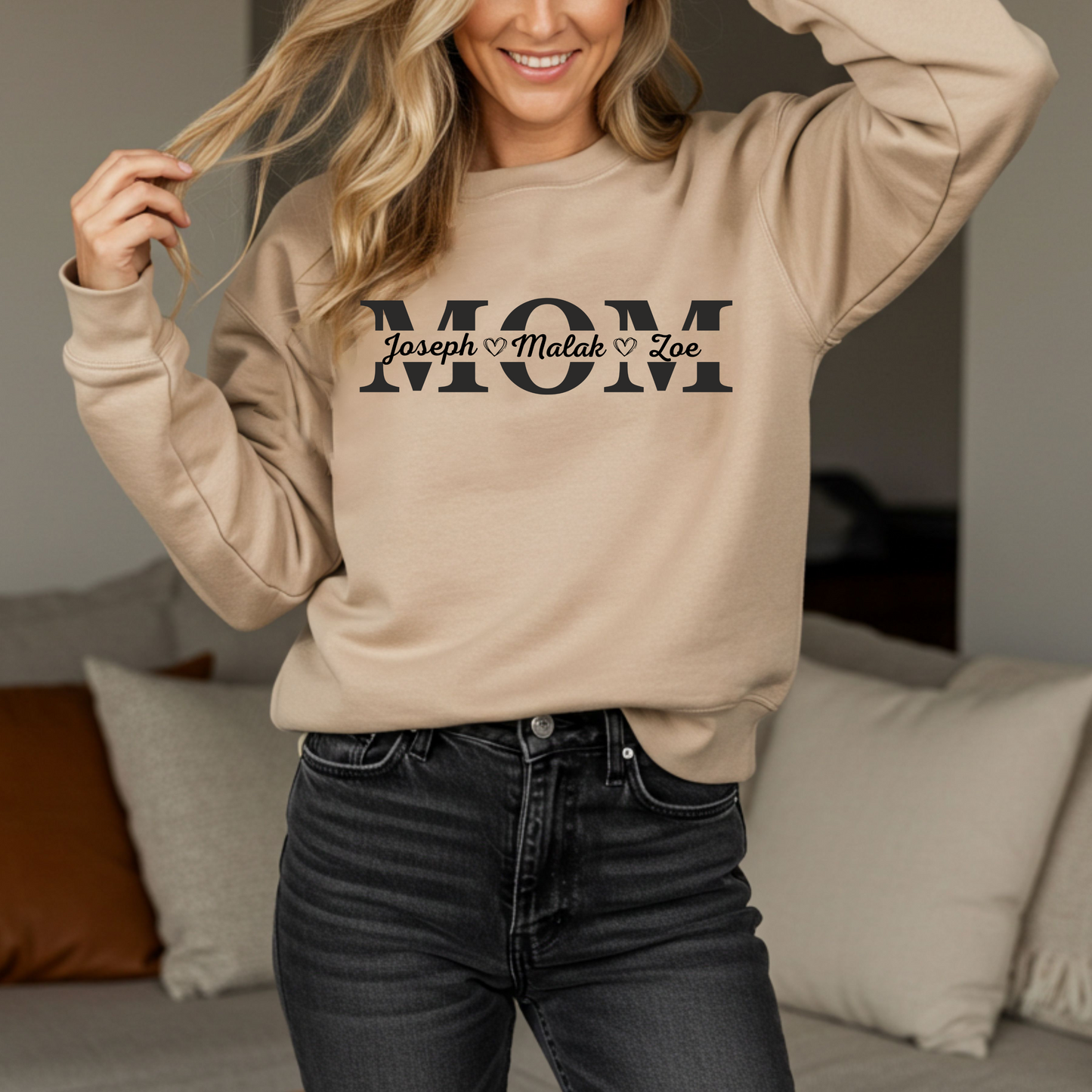 Personalized MOM Sweatshirt, Unisex Crewneck, Gift for Moms, Cozy Family Apparel, Mother's Day, Birthday Sweatshirt, Custom Name Sweatshirt