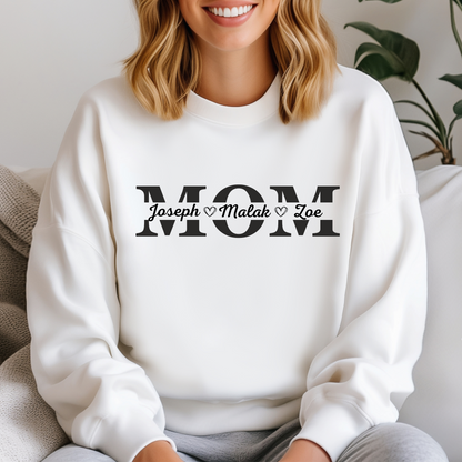 Personalized MOM Sweatshirt, Unisex Crewneck, Gift for Moms, Cozy Family Apparel, Mother's Day, Birthday Sweatshirt, Custom Name Sweatshirt