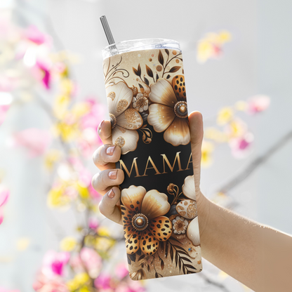 Floral Mama Skinny Tumbler, 20oz, Stylish Drinkware for Moms, Perfect for Birthdays, Mothers Day, Home, Travel Use, Elegant Gift