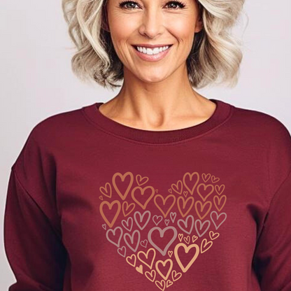 Heart Pattern Sweatshirt, Cozy Crewneck, Unisex Gift, Valentine's Day Style, Cute Casual Wear, Loving Heart Design