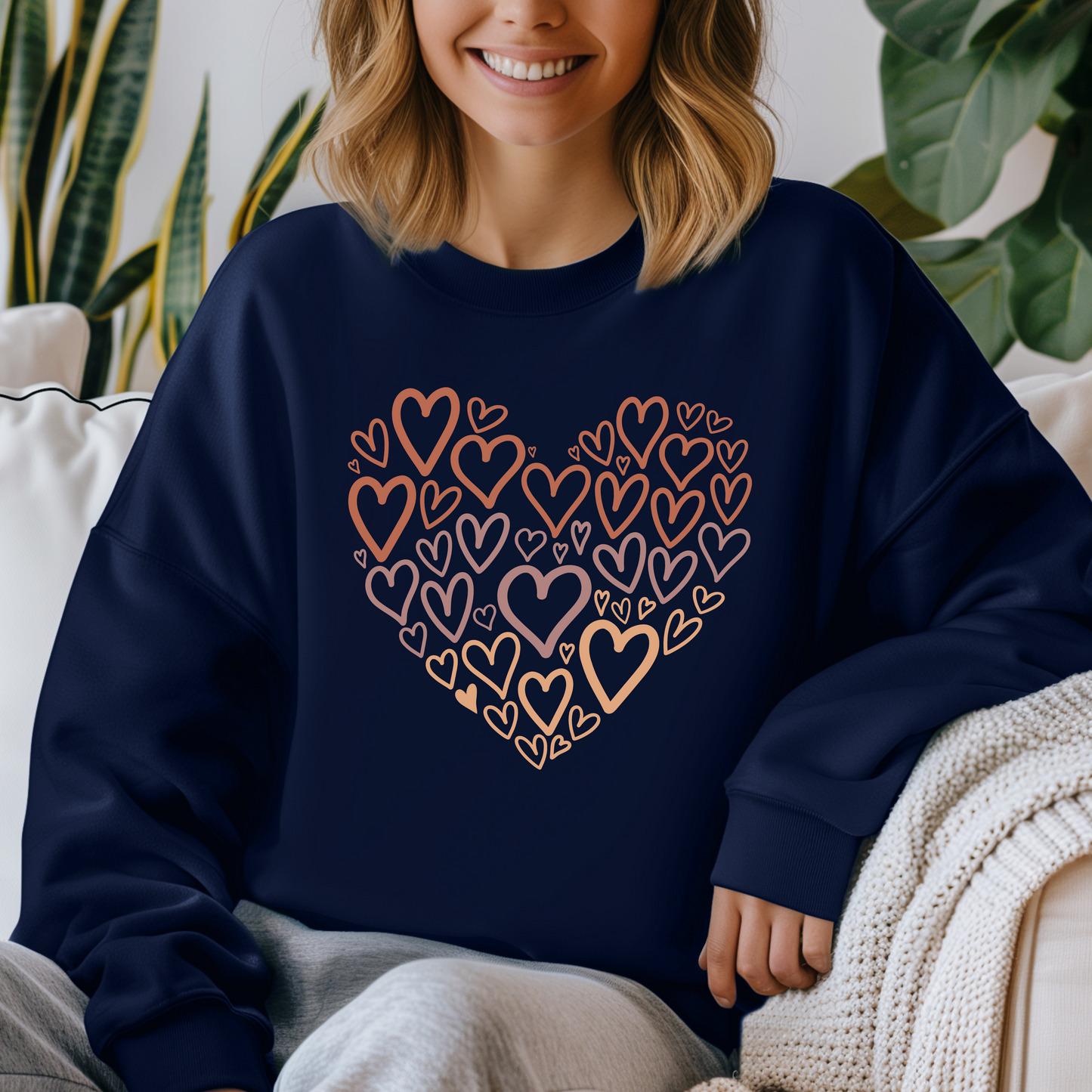 Heart Pattern Sweatshirt, Cozy Crewneck, Unisex Gift, Valentine's Day Style, Cute Casual Wear, Loving Heart Design