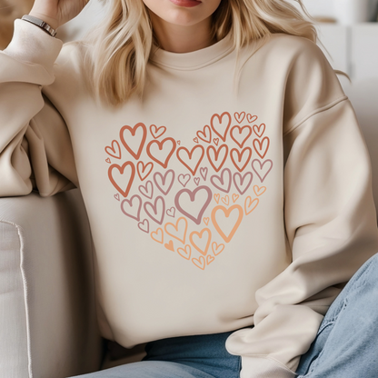 Heart Pattern Sweatshirt, Cozy Crewneck, Unisex Gift, Valentine's Day Style, Cute Casual Wear, Loving Heart Design