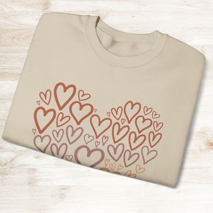 Heart Pattern Sweatshirt, Cozy Crewneck, Unisex Gift, Valentine's Day Style, Cute Casual Wear, Loving Heart Design