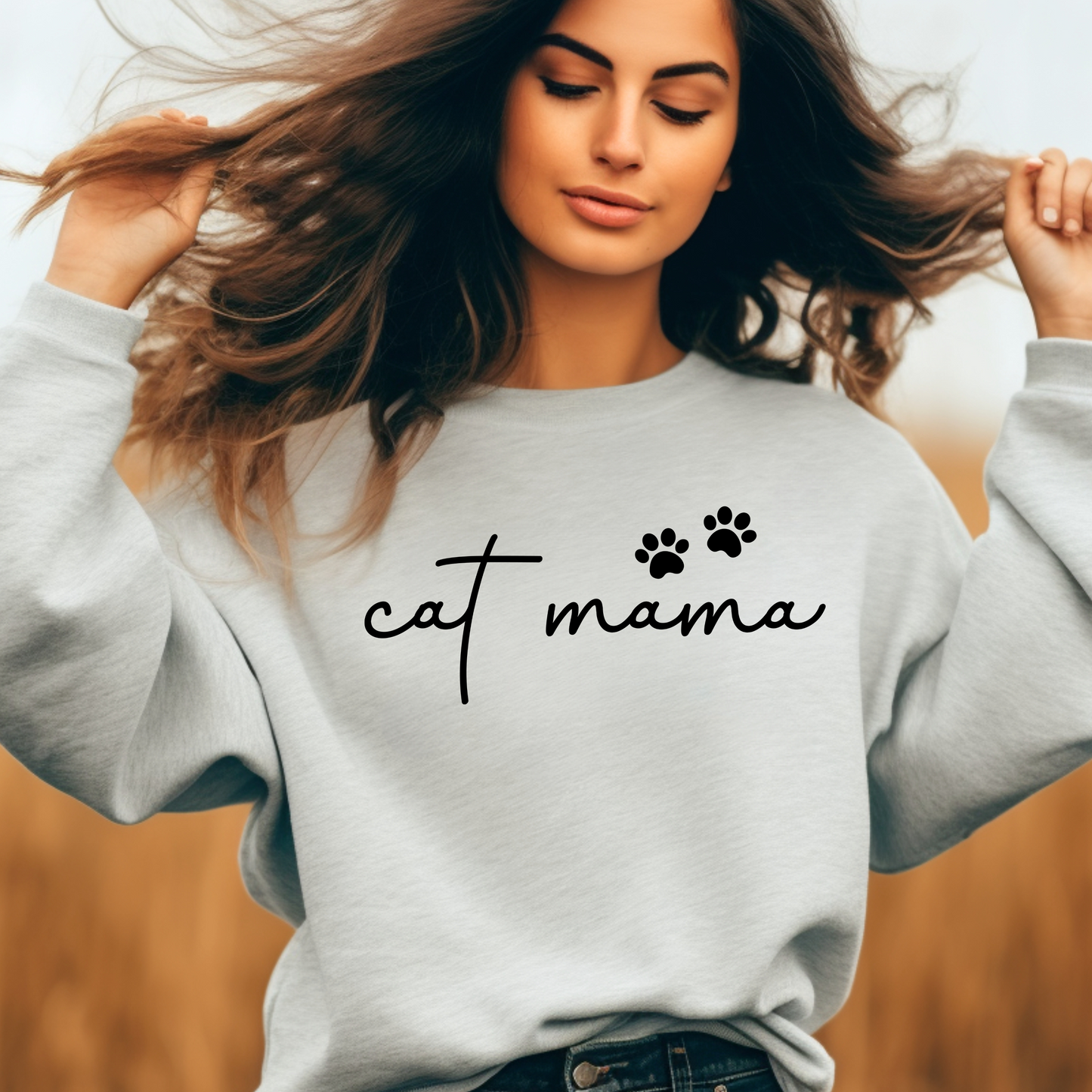 Cat Mama Heavy Blend™ Crewneck Sweatshirt, Cozy Cat Lover Gift, Pet Parent Apparel, Cute Sweatshirt for Women, Casual Cat