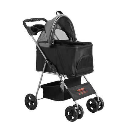 🐾 Travel in Style: VEVOR Pet Stroller with 4 Wheels, Brakes & Detachable Carrier! 🚶‍♂️🐶 (Black & Dark Grey, 35lbs Capacity)