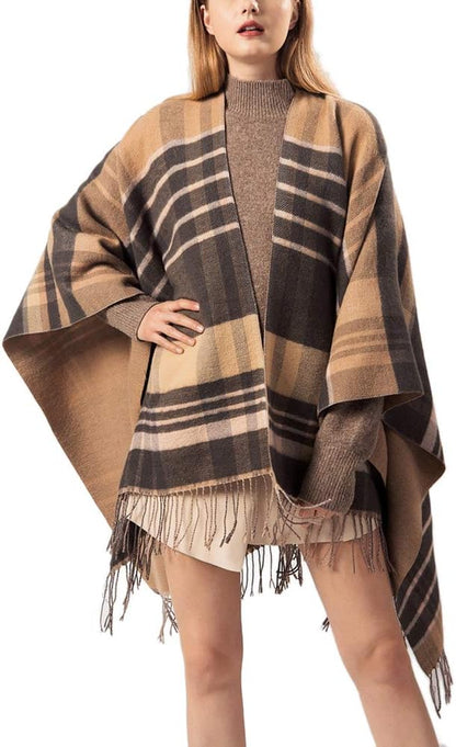 Cozy Up in Style ❄️ Women’s Vintage Poncho Cape – Tassel Details, Blanket Shawl Wrap for Chic Winter Comfort!