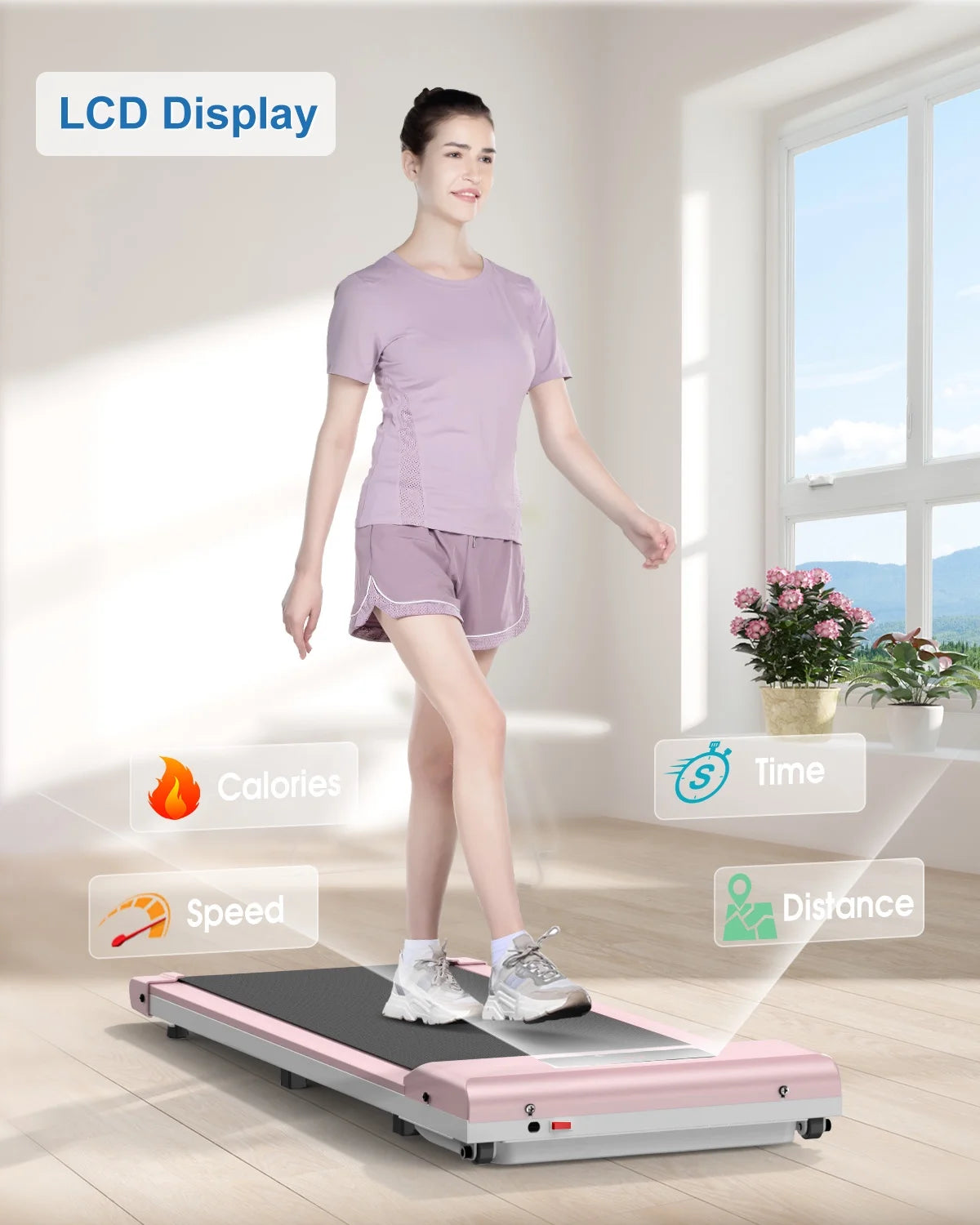 Treadmills for Home, Portable under Desk Treadmill for Home/Office, 0.6-6.2MPH, No Assembly Required, Pink