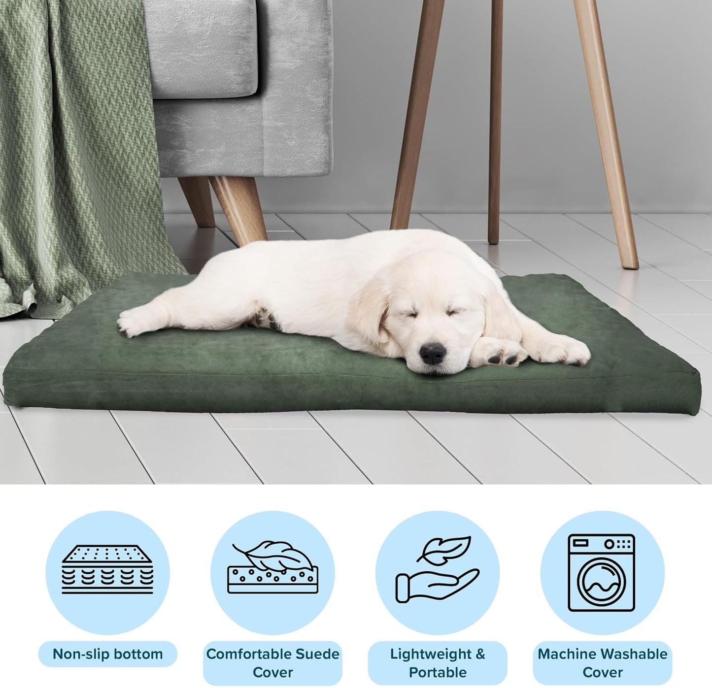 Dog Bed with Removable Cover Â€“ 44X35 Pet Bed - 3-Inch Egg Crate Style Foam Orthopedic Dog Bed, Microsuede, and Non-Slip Crate Pad (Forest)