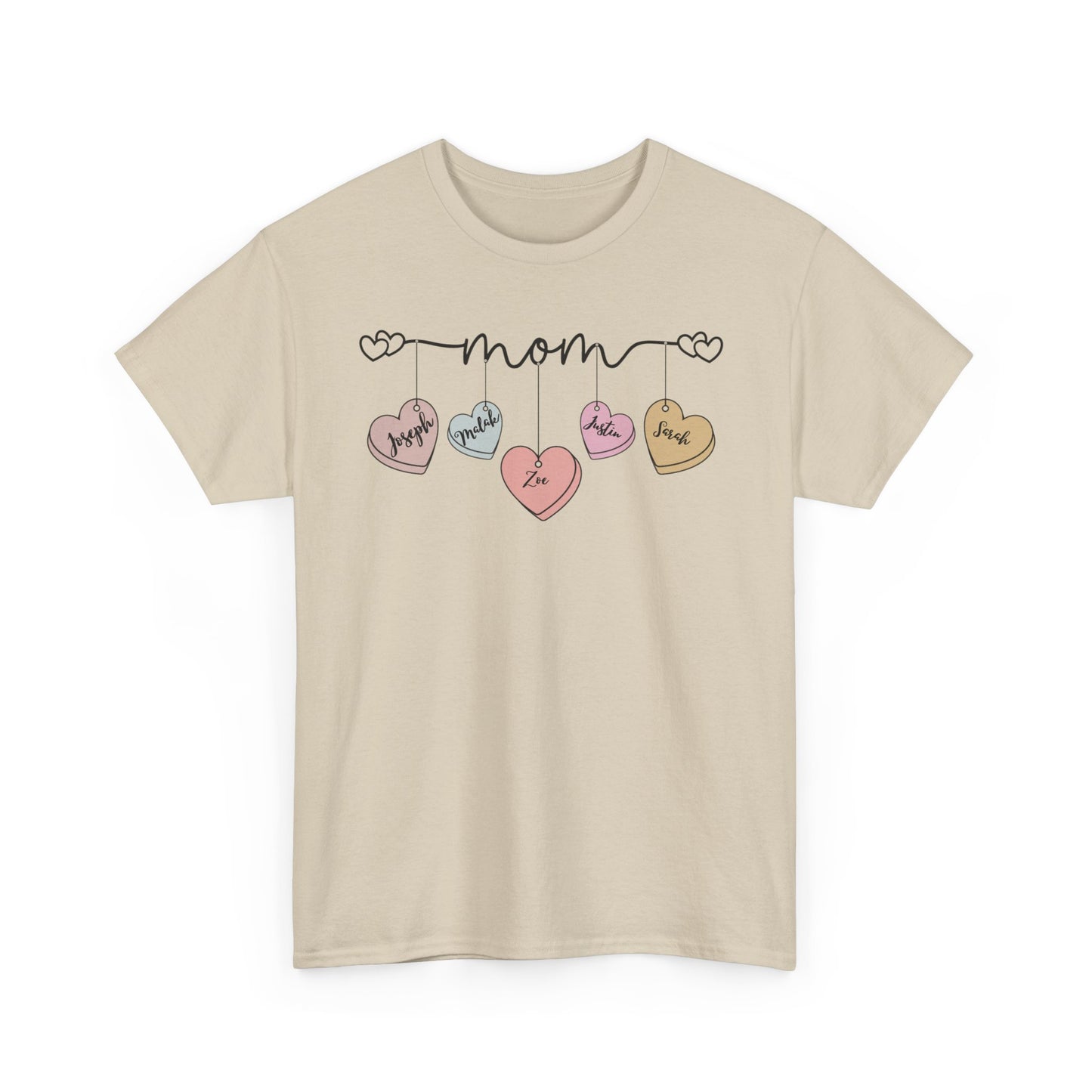 Mom Heart Unisex Heavy Cotton Tee, Gift for Mom, Mother's Day Tee, Cute Mom Shirt, Fam.ily Love Graphic Tee, Casual Wear